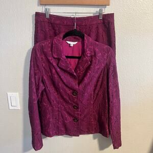 Cabi Frolic Jacket and Skirt 2 Piece Set in Plumberry Lace
